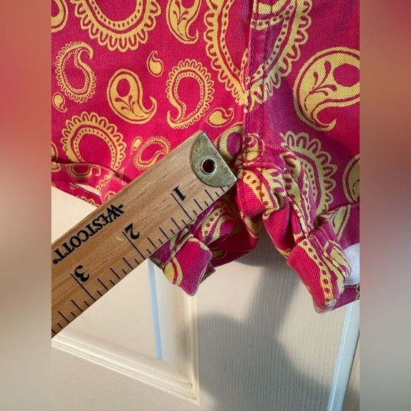 Johnnie B Women’s 30 Pink Orange Paisley Cotton Span MICRO Shorts Rolled Cuff - Picture 7 of 8